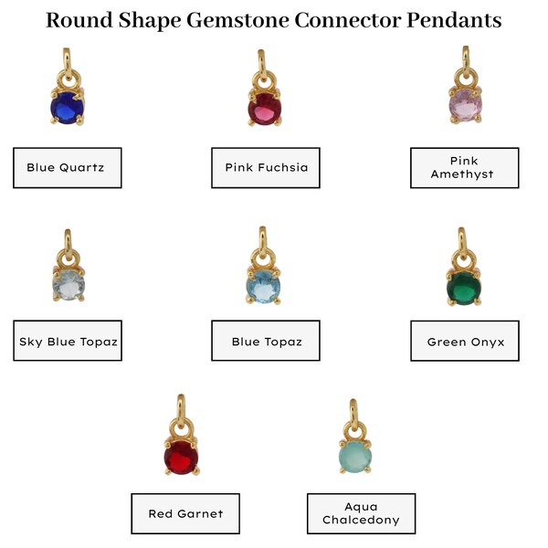 5 MM Round Shape Gemstone Connector, Gold Plated Prong Set Charms, Fuchsia, Topaz, Garnet, Chalcedony Pendants Making DIY Jewelry GJ-2070