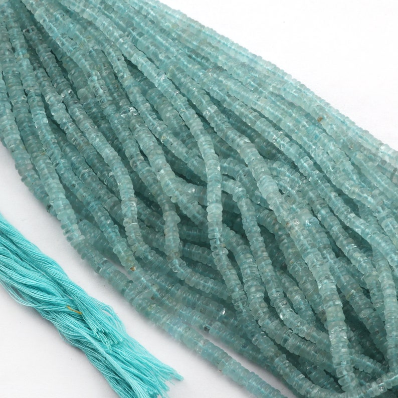 4-5 mm Tyre Shape Beads Smooth Polished Beads Strands Semi Precious Aquamarine Gemstone 14 Strand Aquamarine Heishi Tyre Beads TB-49