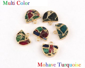 Beautiful Mohave Turquoise Connector, Natural Gemstone Connectors, Gold With Electroplated Charms, Handmade D Shape Connectors  (GJ-1125)