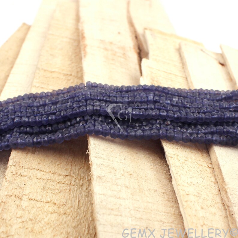 3.5-4mm Micro Faceted Gemstone Beads 13 Inches Long. BDS3-32 Iolite Rondelle Beads