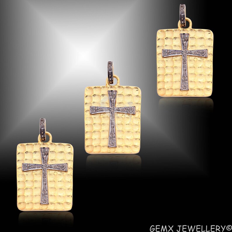 DBDS-0172 Diamond Rectangle Cross Charm,Rectangle Cross Diamond Necklace Pave Diamond Pendant Pave Cross Diamond Pendant