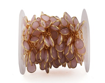 Handgemachte Vergoldete Messing Rosa Chalcedon Bezel Verbinder Kette