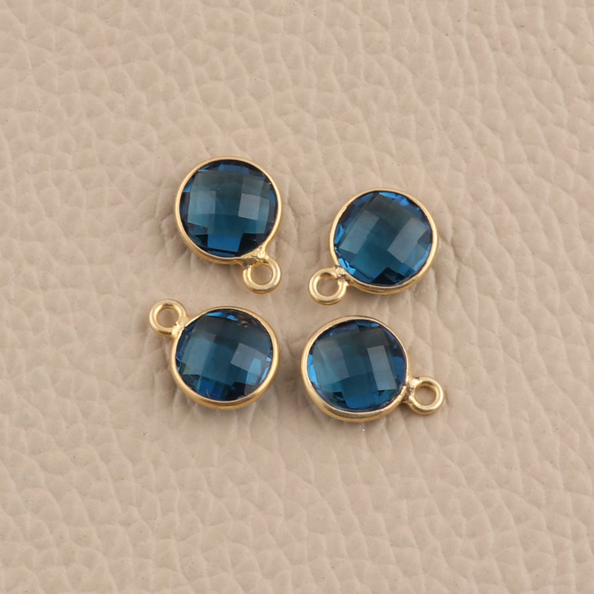 Lot De 5 Connecteurs Pendentifs Topaze Bleue - 22x11mm, Forme Goutte, Plaqué Or 18 Carats, Inde