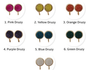 Agate Druzy Stud Earrings, Gold Plated, DIY Jewelry Making