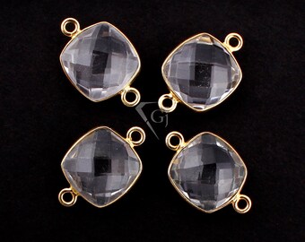 Conectores de bisel de cuarzo cristalino: chapados en oro de 24 k, forma de cojín de 12 mm