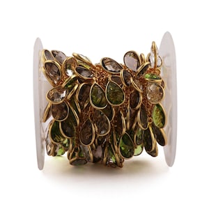Wholesale Pear Shape Bezel Chain - Gold Polished Handmade Chain - Crystal, Peridot Gemstone Chain - Bezel Connector Bracelet Chain (GJ-1653)