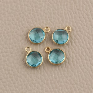 Gold Plated Blue Topaz Round Shape Bezel Charms - Gold Earring Connectors Gemstone Charms - (BR8S)
