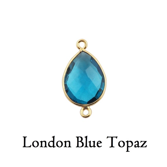 Gold Charm Holder with Blue Topaz  Necklace Connector Clip – Two of Most