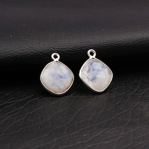 Rainbow Moonstone Pendant – Faceted Cushion Cut Gemstone Charm with Silver Bezel for Necklace or Jewelry Making Handmade Jewelry (CSBS-473)