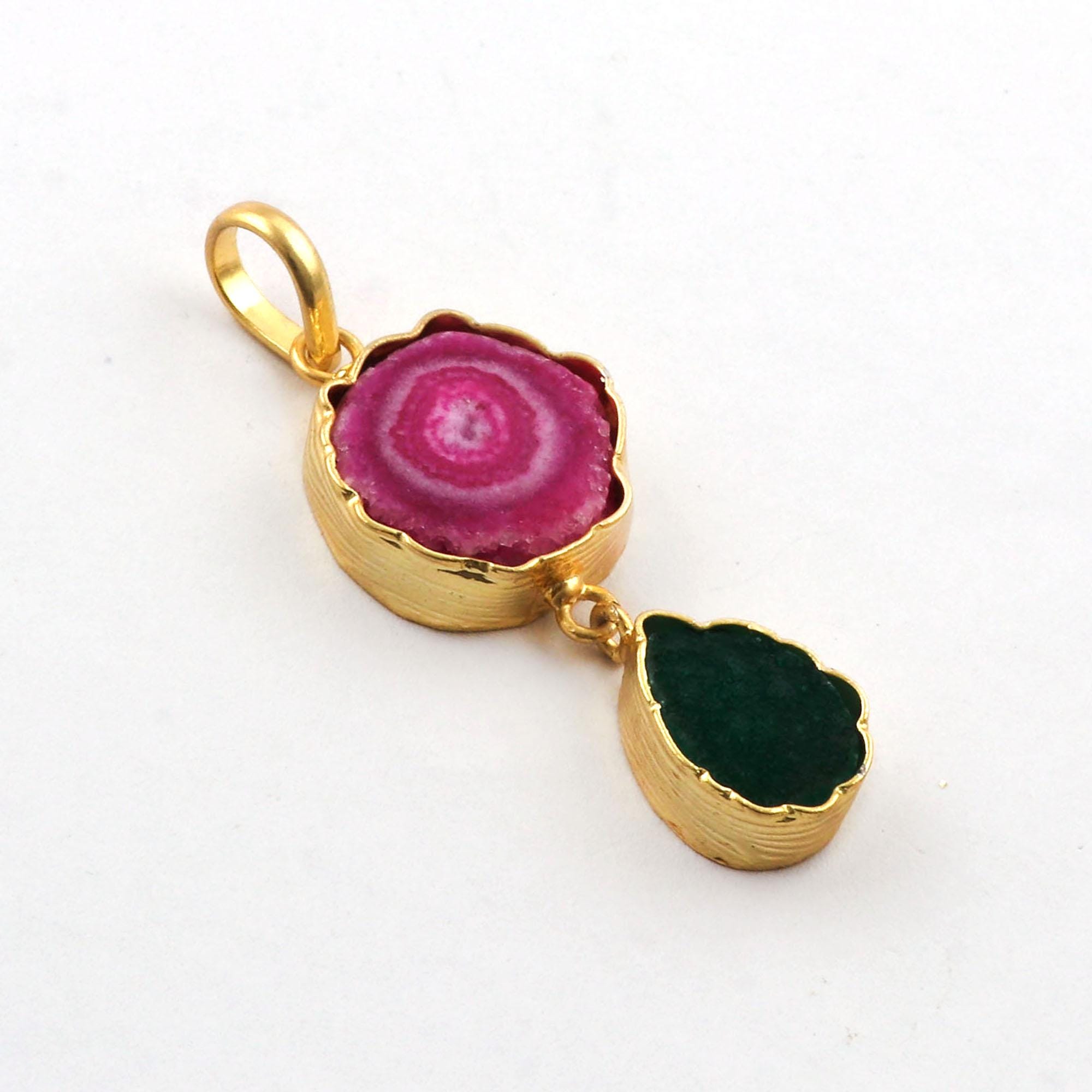 Cadeau Son pendentif fait main pierre précieuse quartz solaire plaqué