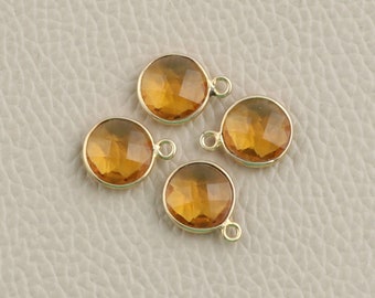 Yellow Citrine Gemstone Bezel Connector - Handmade Connector Findings - Brass over Gold Plated Connectors - DIY Connectors Makings (BR10S)