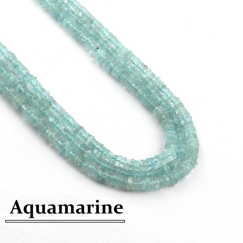 4-5 mm Tyre Shape Beads Smooth Polished Beads Strands Semi Precious Aquamarine Gemstone 14 Strand Aquamarine Heishi Tyre Beads TB-49