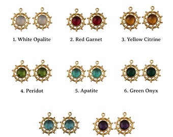 Connectors Making Jewelry Emerald Apatite Round Earrings, Pairs Pink Fuchsia & Opalite Gemstone Sun Design Tiny Charms Gift For Her 1849