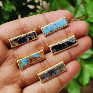 Mojave Copper Turquoise Bar Necklace Charms, DIY Necklace, Compressed Gemstone Necklace, 6x24mm Bar Mosaic Pendants, Mohave Component Charm.