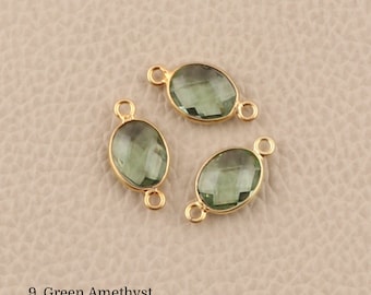 Gold Plated Oval Gemstone Bezel Connector, Checker Cut Charms