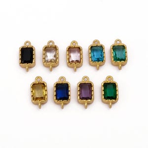Rectangle Gemstone Connector Charms, Gold Bezel Crystal Pendants, Double Loop Link Findings for Jewelry Making 3859