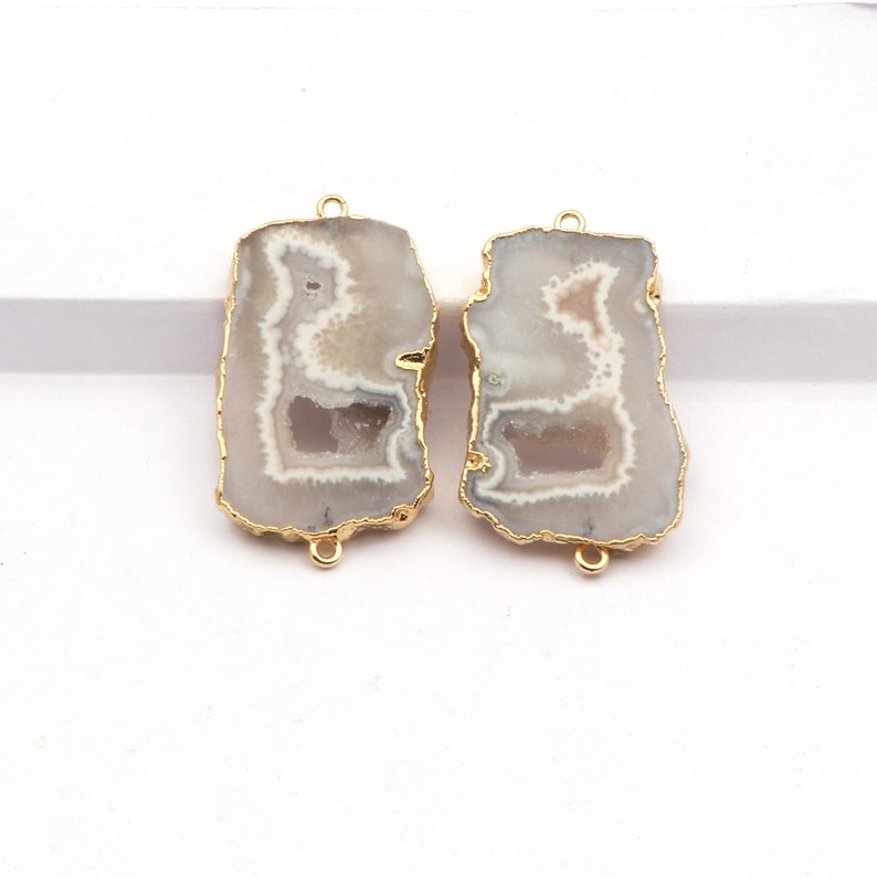 A-14889 Natural Agate Slice Druzy Stone Earrings Double Bail Connect Earrings Gold Edge Earrings Components Pairs Making Jewelry Supplies