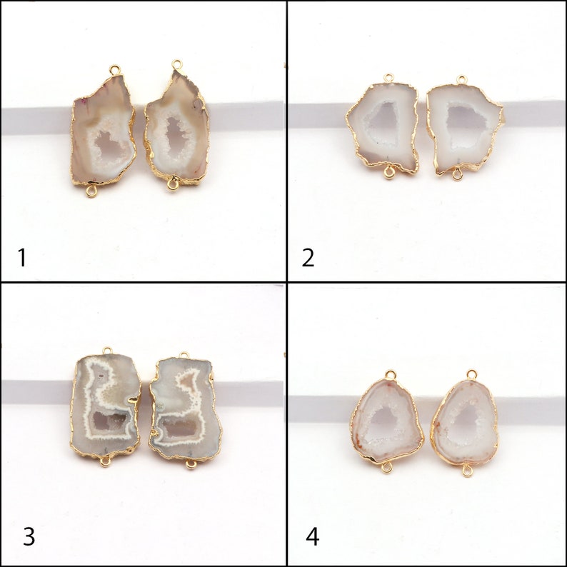 A-14889 Natural Agate Slice Druzy Stone Earrings Double Bail Connect Earrings Gold Edge Earrings Components Pairs Making Jewelry Supplies