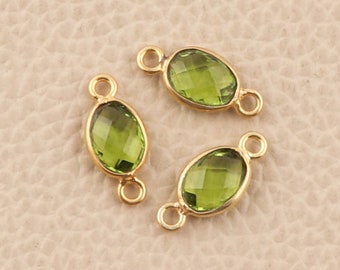Wholesale Peridot Gemstone Connector Gold Plated, Bezel Link Connectors 6X8mm Oval Shape Connector, Connectors Charms DIY Makings (BO8D)