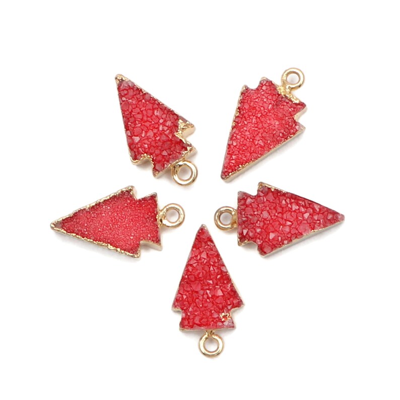 GJ-5305 Natural Gemstone Red Agate Druzy Single Bail Arrowhead Shape Connector Gold Electroplated Handmade Jewelry