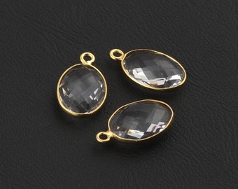 Crystal Quartz Gold Bezel Connector – 10x14mm Oval Pendant Component