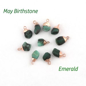 Emerald May Birthstone Raw Gemstone Gold Electroplated Charms, Rough Birthstone Charms Pendants, Wholesale Lot Charms, 1132