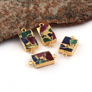 Gold Electroplated Copper Turquoise Connector: Brass Rectangle Pendant, 10x14mm