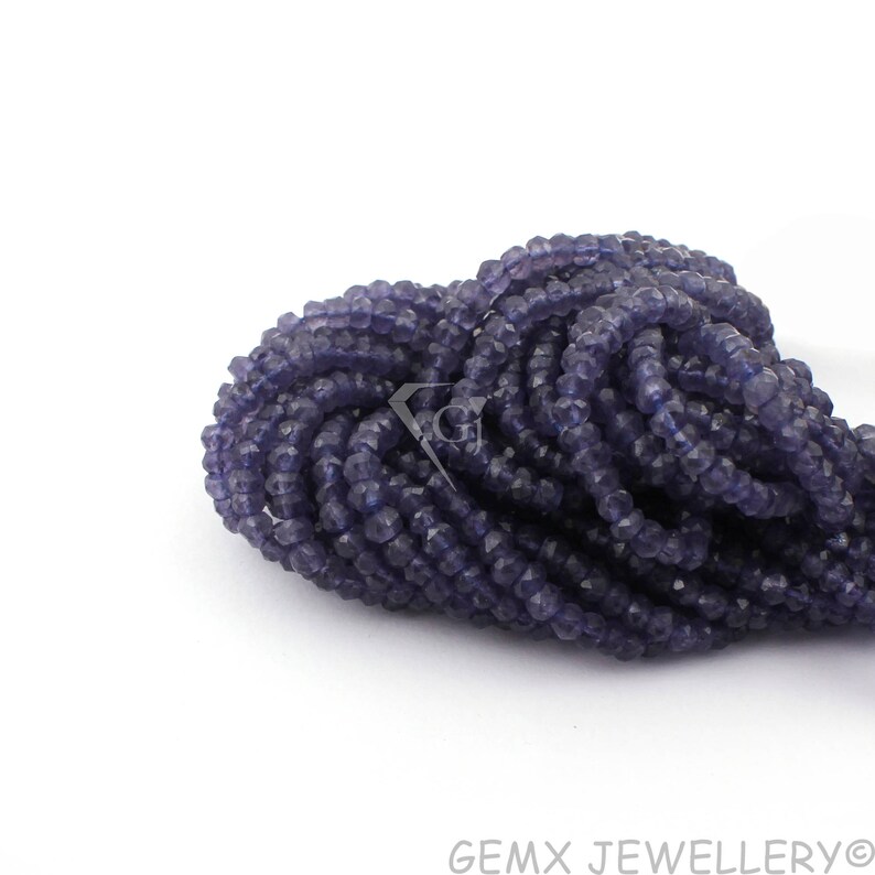 3.5-4mm Micro Faceted Gemstone Beads 13 Inches Long. BDS3-32 Iolite Rondelle Beads