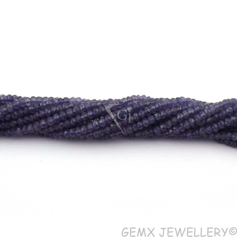 3.5-4mm Micro Faceted Gemstone Beads 13 Inches Long. BDS3-32 Iolite Rondelle Beads