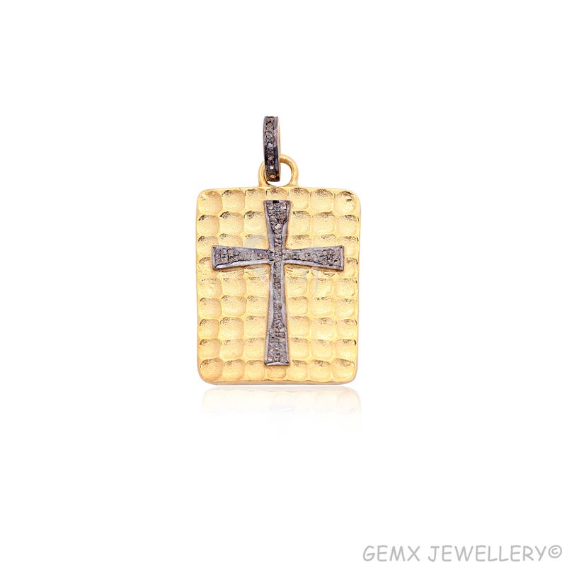 DBDS-0172 Diamond Rectangle Cross Charm,Rectangle Cross Diamond Necklace Pave Diamond Pendant Pave Cross Diamond Pendant