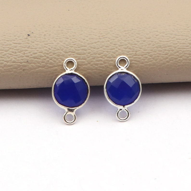 CDBS-166 11 mm Round Double Bail Components Jewelry Charms Briolette Cut Round Shape Ink Blue Chalcedony Gemstone Bezel Connectors