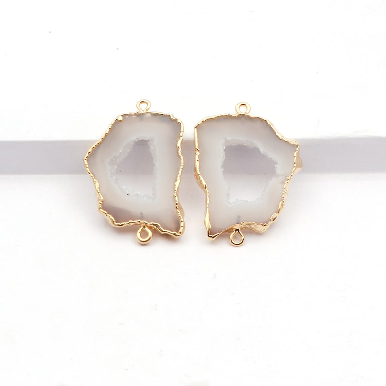 A-14889 Natural Agate Slice Druzy Stone Earrings Double Bail Connect Earrings Gold Edge Earrings Components Pairs Making Jewelry Supplies