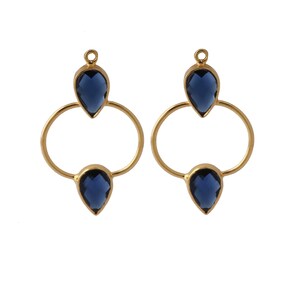 Iolite Connector Pair, Gold Plated Single Bail Connector, Pear Blue Gemstone, Bracelet Supplies, Faceted , Size 10X12 mm 2531