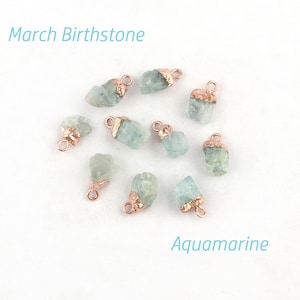 Raw Aquamarine March Birthstone Gemstone Connector, Rose Gold Electroplated Pendant Charms Connector, 1132