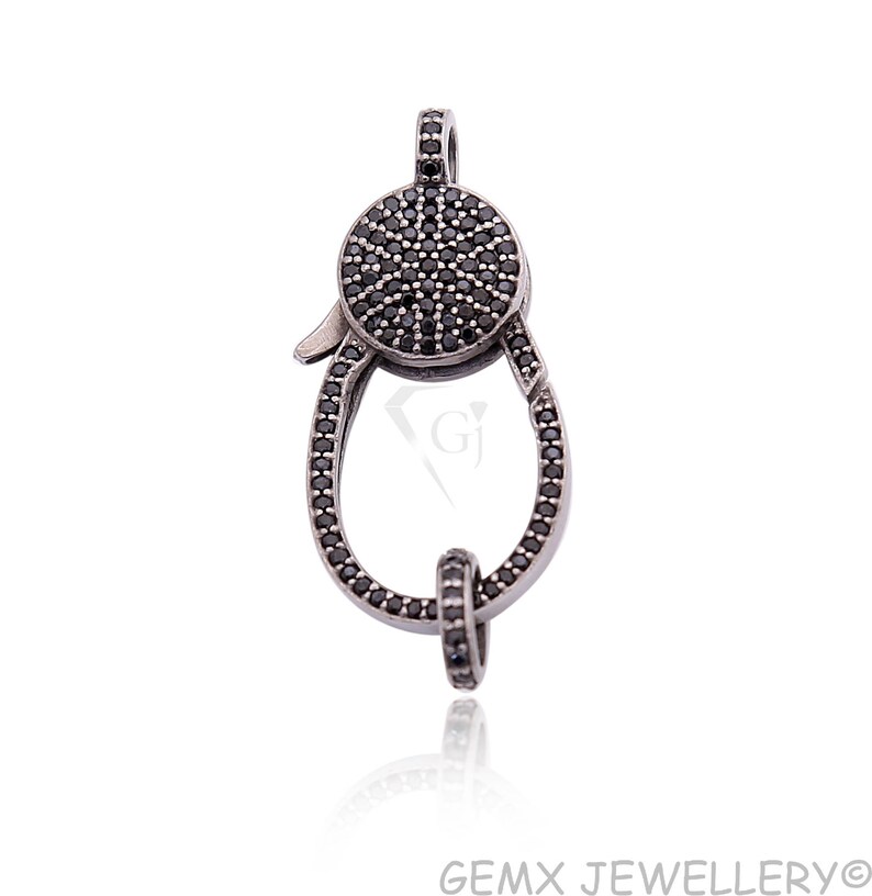 Pave Black Spinel Clasp Reversible Spinel Clasp Size 15x32 WBLK-31 Pave Black Spinel Finding- 925 Silver