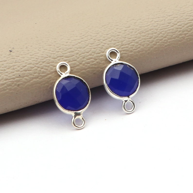 CDBS-166 11 mm Round Double Bail Components Jewelry Charms Briolette Cut Round Shape Ink Blue Chalcedony Gemstone Bezel Connectors