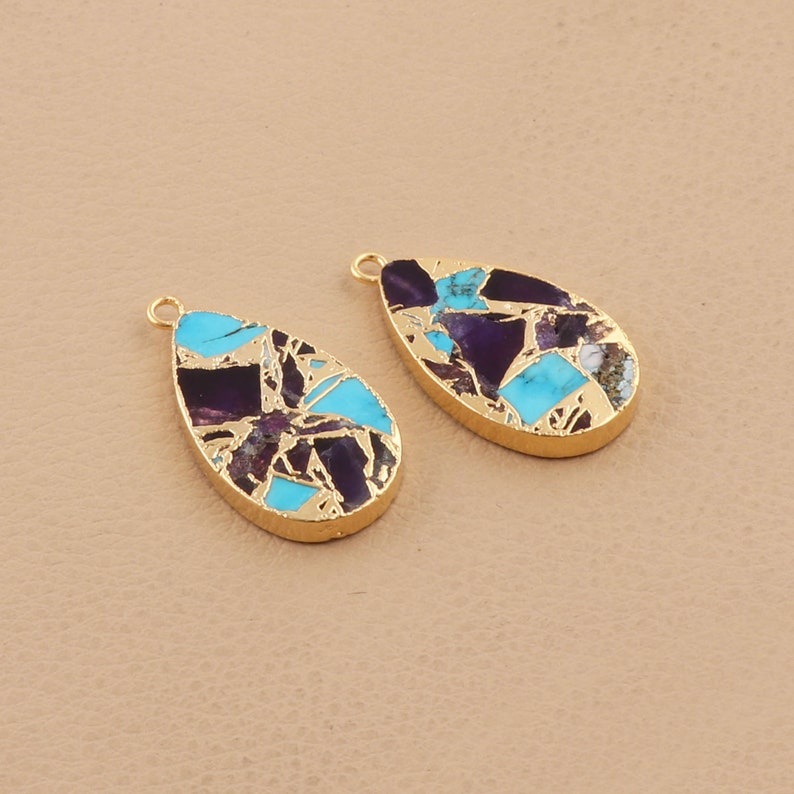 Fancy Shape Turquoise Gemstone Silver Electroplated Connector Pair Making DIY Fancy Shape Turquoise Gemstone Silver Electroplated Connector Pair Making DIY