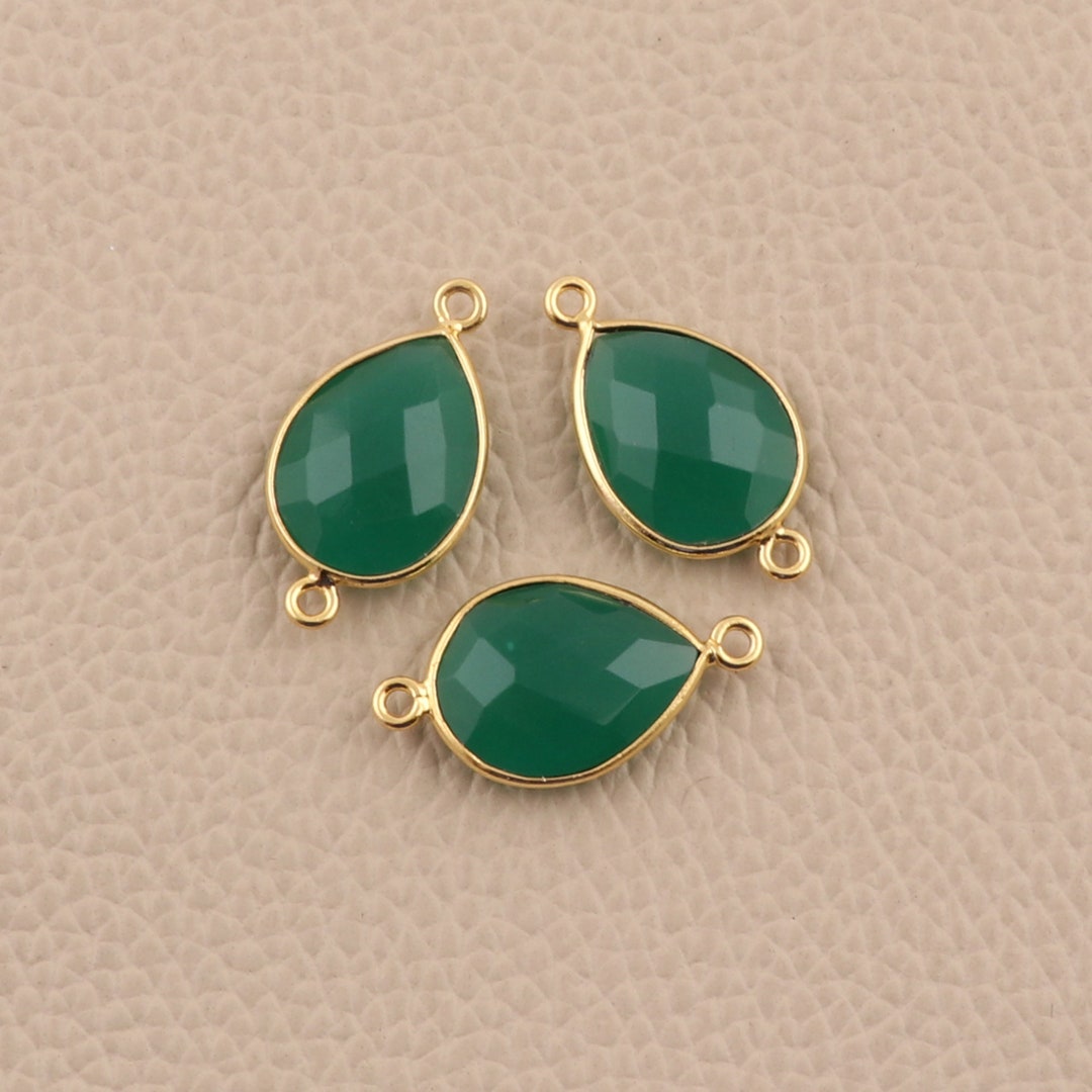 Green Onyx Gemstone Connector Bezel gold Plated Bezel Link Etsy