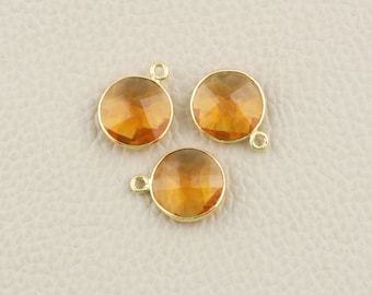 12mm Yellow Citrine Bezel Connector: Gold Plated Gem Link