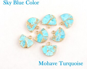 Sky Blue Mohave Turquoise Connector, Gold With Electroplated Charms, Handmade D Shape Connector, Natural Gemstone Connectors (GJ-1125)