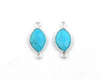 Marquise Shape Bezel Connectors , Sky Blue Turquoise Gemstone Connectors, 8x12 mm Maquise Silver Plated Double Bail Connectors (CDBS-202)