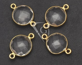 Conectores de piedras preciosas de cuarzo de cristal, conectores de bisel chapados en oro de 24 k de forma redonda de 12 mm (CDBG-229)