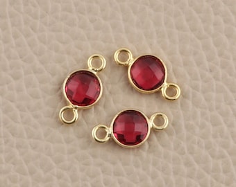 Gold Plated Pink Fuchsia Gemstone Connector: Round Bezel, Double Bail