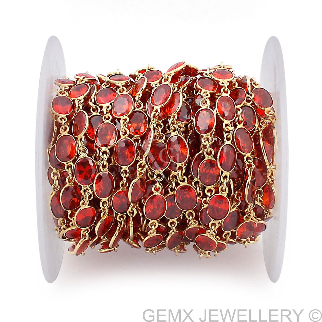 カーネリアンキュービックジルコンコネクタチェーン：金メッキベゼル