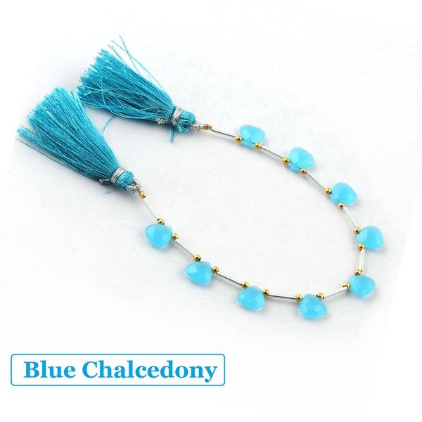 Synthetic Blue Chalcedony Trillion Shape Beads Strand - 9 Pcs 1 Strand - Stone Line Strand - Faceted Briolette Finding Jewelry (GJ-1508)