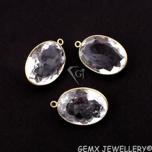 Bezel Link Connector Crystal Quartz Gemstone Pendant 16x22mm Oval Shape Connectors 24k Gold Plated Bezel Connectors DIY Jewelry (CSBG-125)