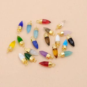Gold Electroplated Cap Semi Precious Gemstone Spike Charms Pendant, Gemstone Tiny Pointed Pendants, Spikes For Making Jewelry Sold by Per pc