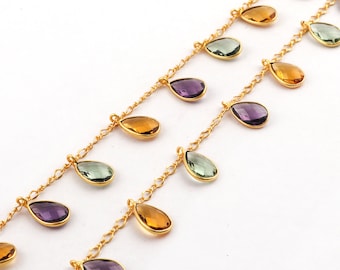 Gold Plated Amethyst & Citrine Gemstone Bezel Chain – Handmade Jewelry (GJ-1653)