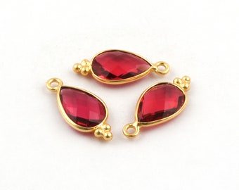 Wholesale Bezel Connector - Pink Fuchsia Gemstone Bezel - Gold Plated Bezel Link Connectors - 8x12 mm Pear Connectors For Jewelry (GJ-1734)