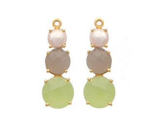 Prehnite, Chalcedony Gemstone Gold Charm Earring Single Bail Checker Cut Stone Earrings Handmade Jewelry Making Supplies (GJ-5572)